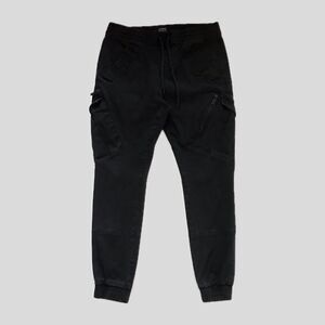 Carre Paris Black Cotton Drawstring Casual Cargo Pants Joggers Mens XL